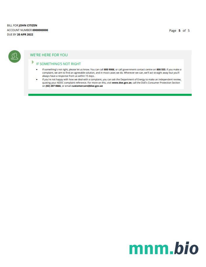 UAE Abu Dhabi Al Ain Distribution Co. Szablon rachunku za media Word i PDF (5 stron) 5